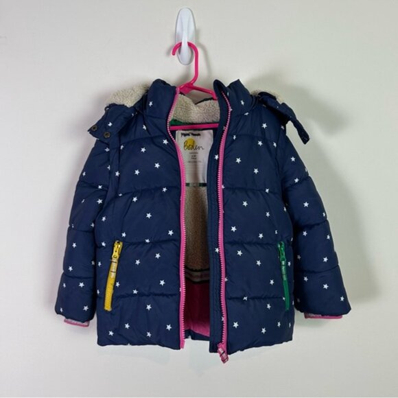 Mini Boden Toddler Girls Navy White Star Winter Coat w/ Hoodie Size 4 to 5 - Picture 2 of 12